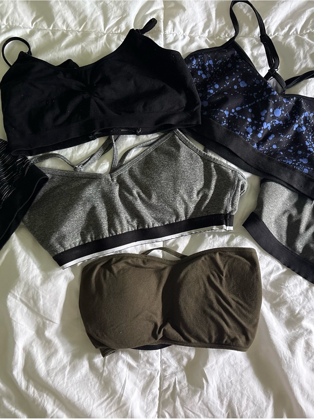Assorted Bralette & Sports Bra Bundle — Black, Gray, Olive